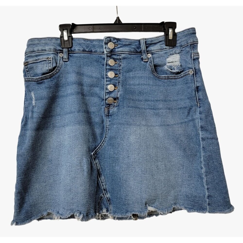 Maurices Womens Button-Up Denim Skirt Distressed Look Size 16 Light Blue
